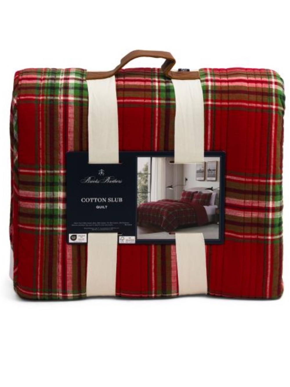 Brooks Brothers Cotton Slub Plaid Quilt - Red, Green & Brown